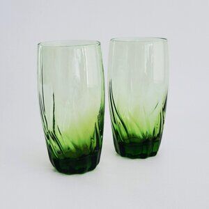Anchor Hocking Central Park Ivy Green Tumbler Glass Set of 2, USA Made